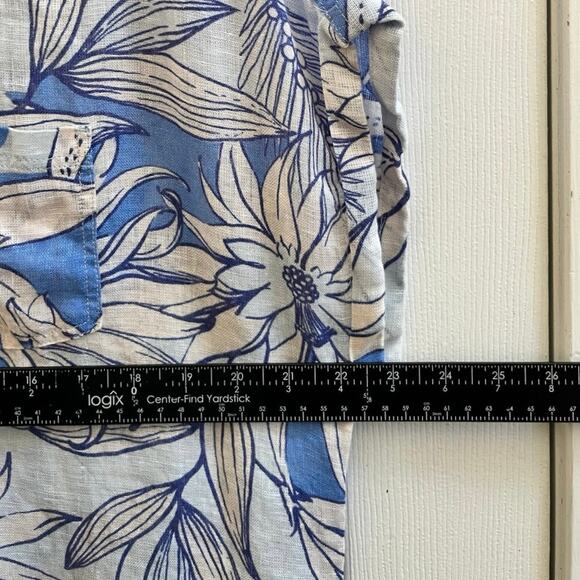 H Halston Floral Print Button Front Boxy Blouse Size Large Resort Beach - Picture 8 of 9